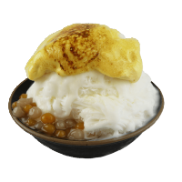 Creme Brulee Snow Ice mit Taro und Süßkartoffelbällchen