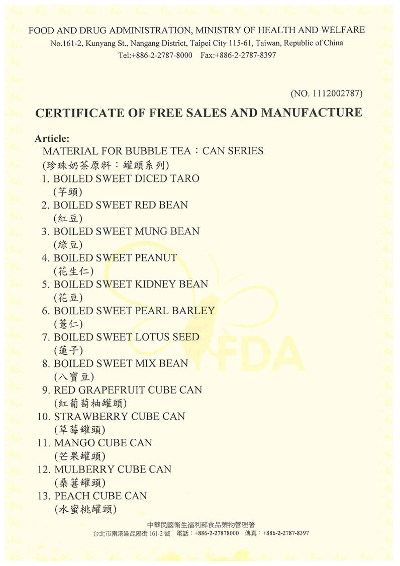 Free Sales Certificate-Can