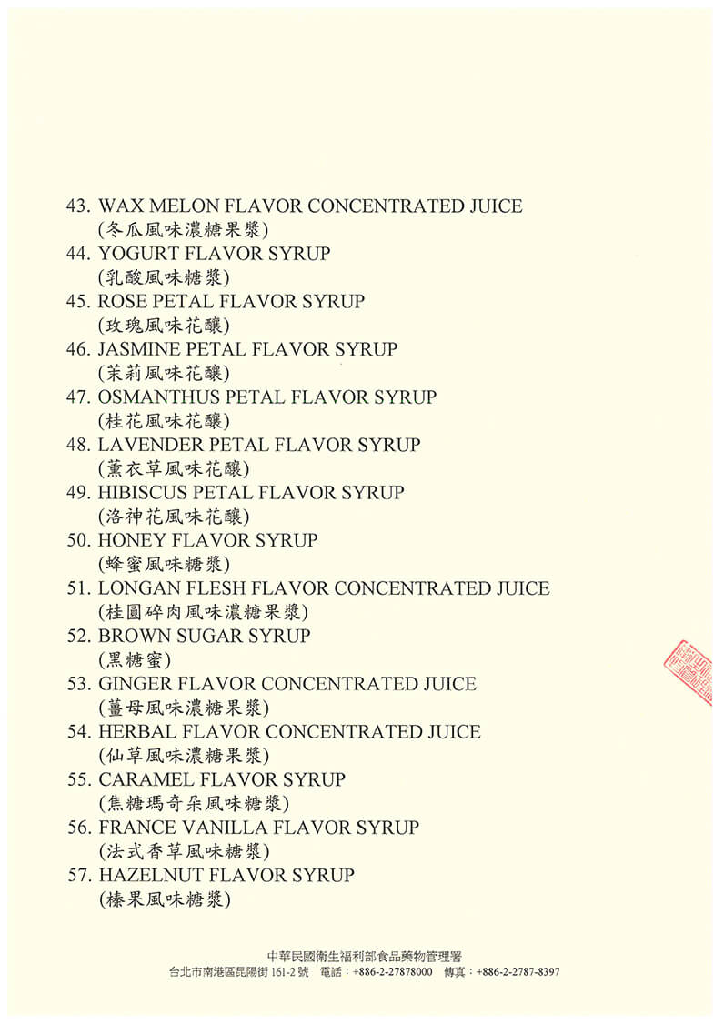 Free Sales Certificate-Conc.Juice Syrup